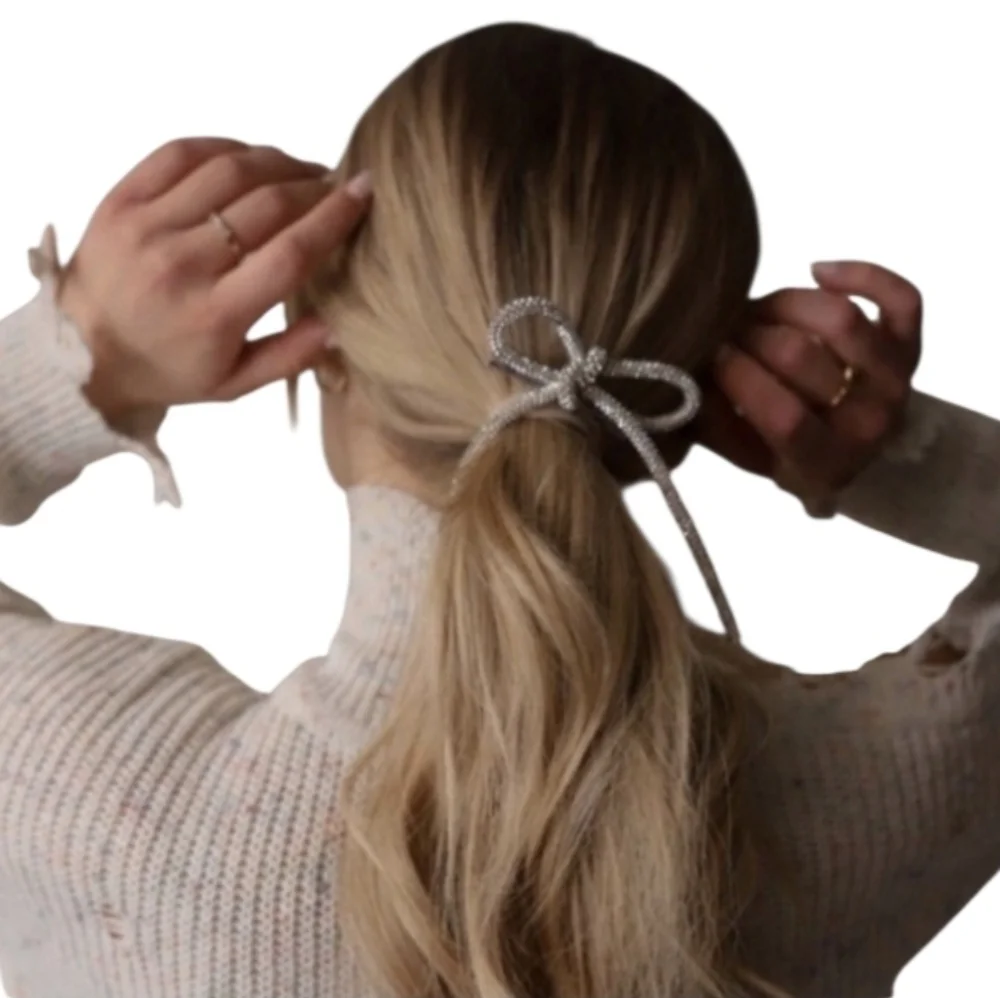 New! Rhinestone Bow Hair Clip Barrette Silver Crystal Glam | NWOT